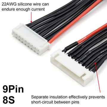 Elechawk 9 Pin Jst-Xh 8S Balance Plug Extension Lead Wire 200Mm 5 Pcs For Lipo Battery Balance Charging 22Awg Silicone (8S)