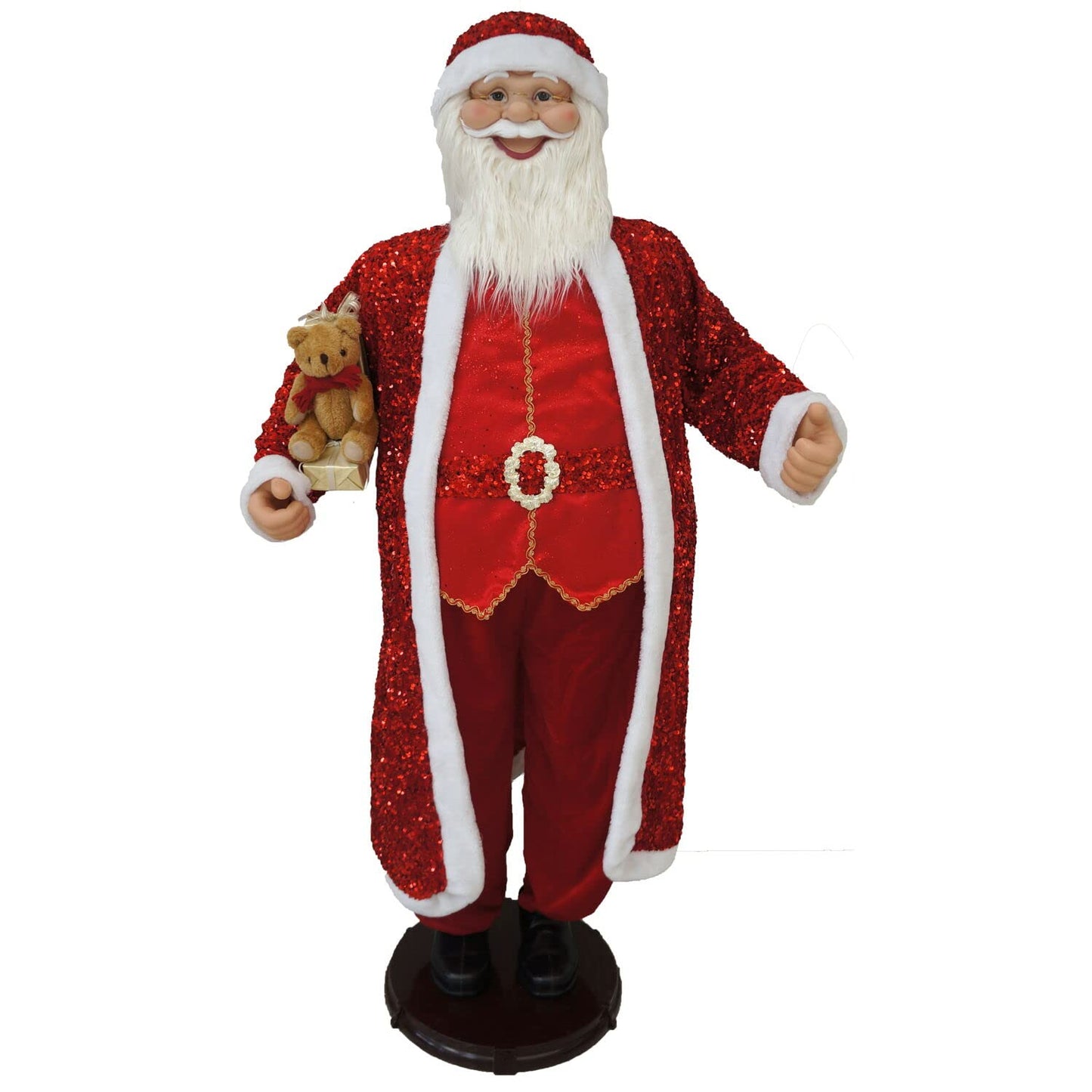 Christmas Time 58-In. Dancing Santa In Red Sequin Suit With Teddy Bear And Wrapped Gifts | Indoor Animated Home Holiday Decor | Dancing Christmas Decorations | Ct-Sc058-2Rd8