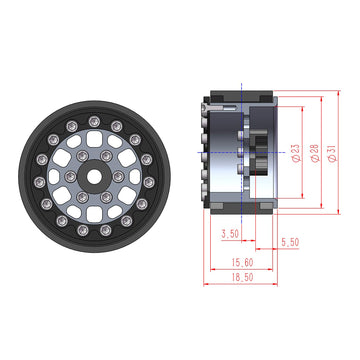 TCRC 4PCS Aluminum Deep Dish 1.0 Inch Beadlock Wheels Hubs for 1/24 Axial SCX24 AX24 FCX24 TRAXXAS TRX4M Redcat Ascent-18 1/18 R