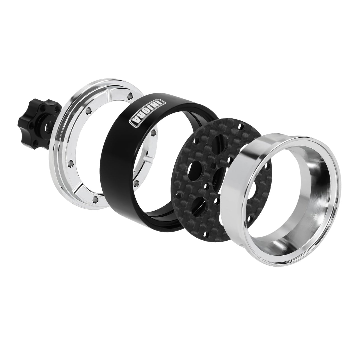 Injora Moduwheel 1.3 Beadlock Negative Offset Wheels With 6-Hole, Replaceable Carbon Fiber Modular, For 1/18 1/24 Rc Crawler (Si