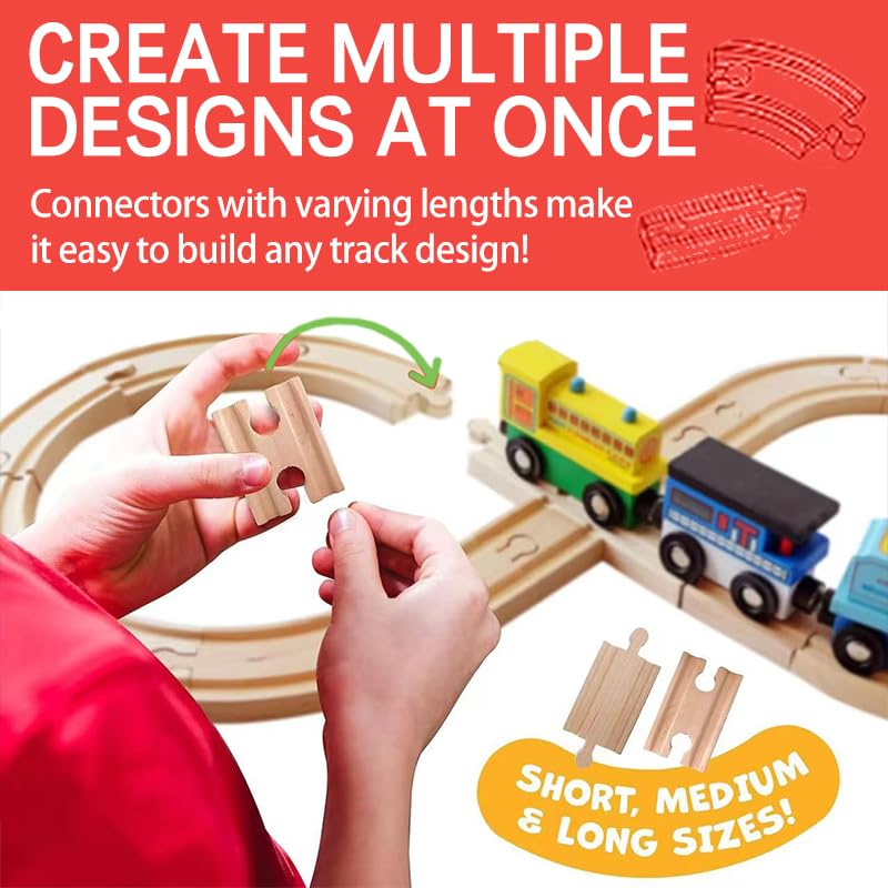 MUYUTOY Wooden Train Track 44Pcs, Wood Train Tracks Expansion Accessories Expansion Pack fits Melissa and Doug, Brio, Thomas, Mo