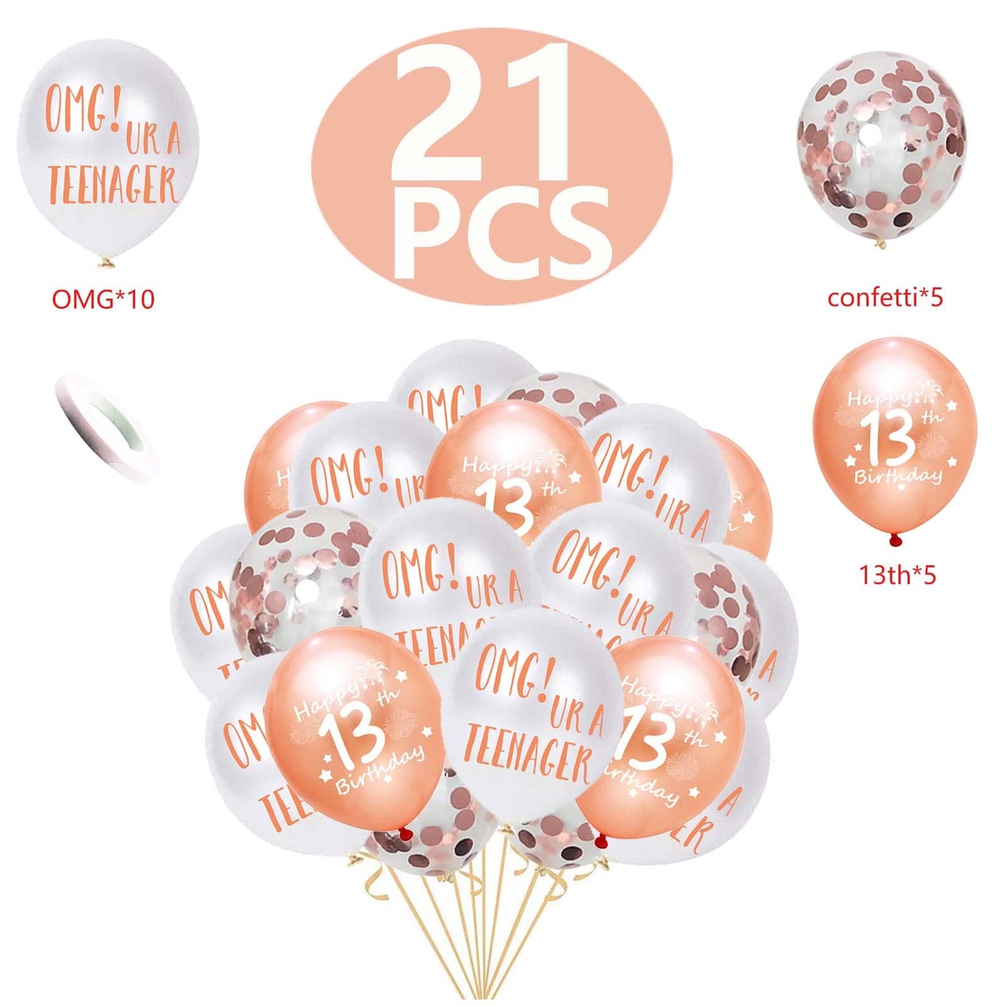 13Th Birthday Balloons, Omg Ur A Teenager Balloons Happy 13Th Birthday Latex Confetti Balloon Ribbons For Girls 13Th Teenager Bi