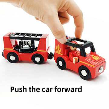 Wooden Train Cars Track Accessories Set Rescue Fire Truck Small Vehicles Magnetic Train Cars Fit For Wooden Train Track Railway For Boys And Girls (Fire Truck(With Light And Sound))