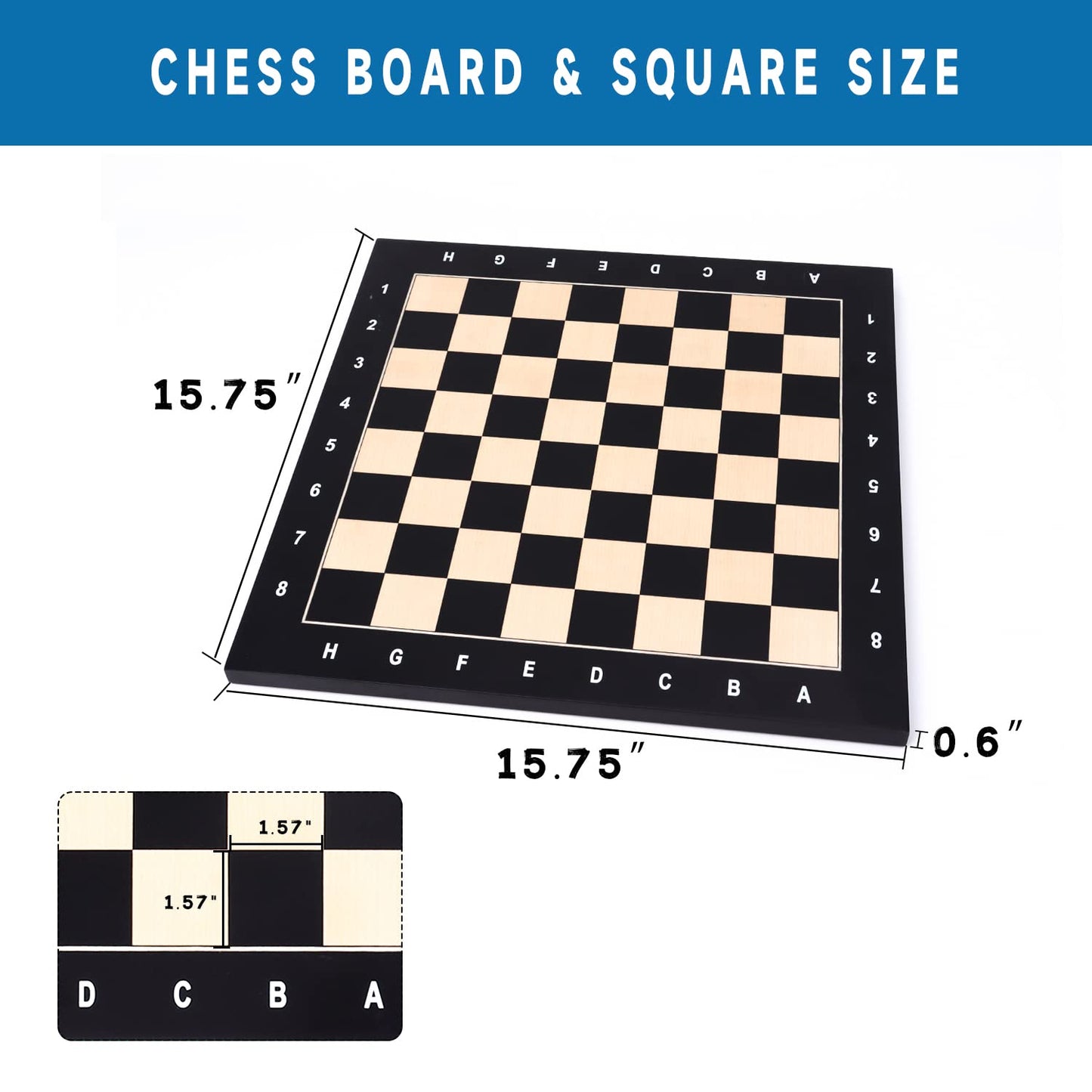 GSE Games & Sports Expert Professional Tournament Chess Board Only Beech & Maple Inlaid Chessboard Portable Chess Board for Beginners Kids mature-themeds (Medium: 15.75 / Square: 1.57 Black)