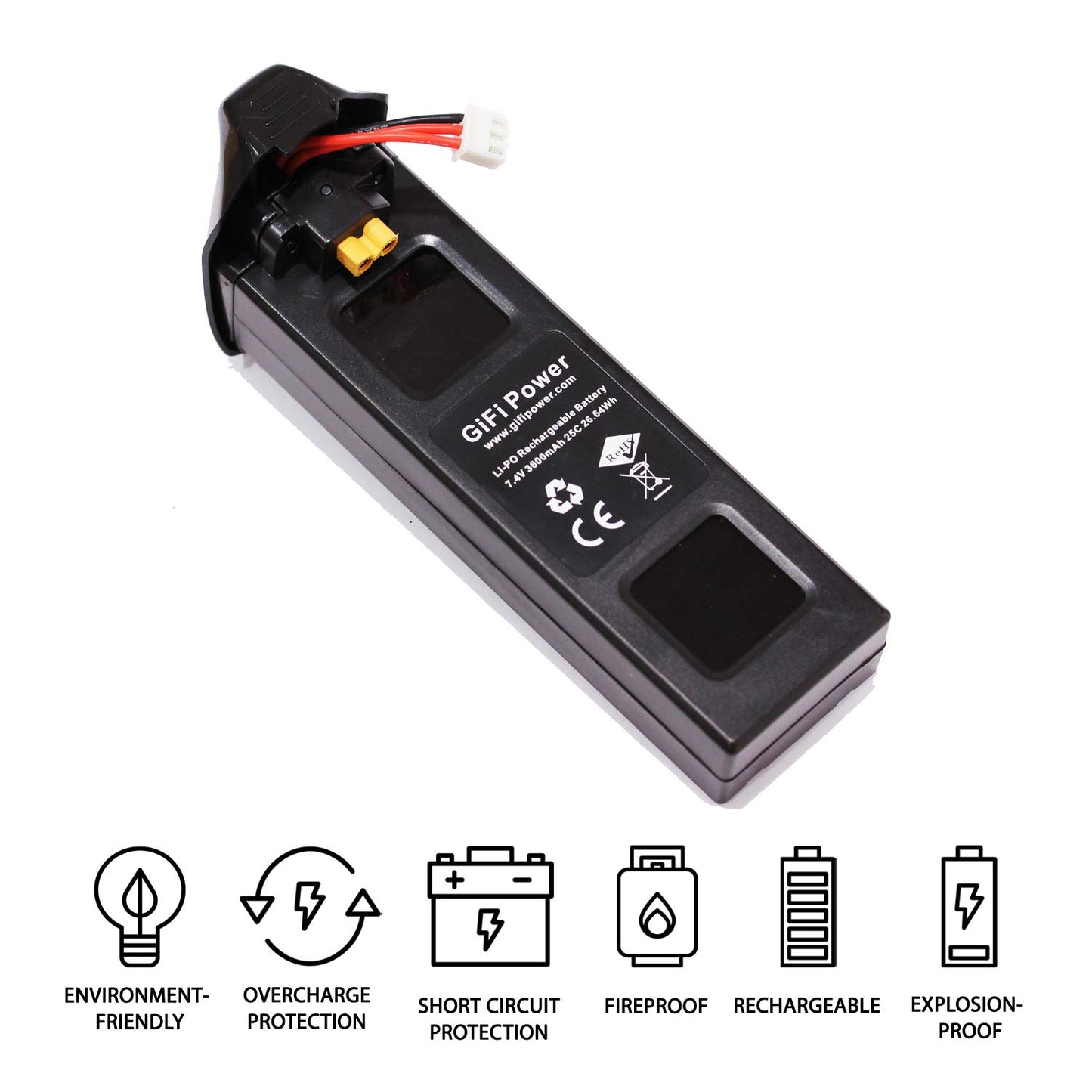 MaximalPower 1PC 7.4V 3600mAh Replacement Battery for MJX B2C B2W B2 Bugs 2w Bugs 2 D80 F18 D80 F200SE MJX B2SE GPS RC Quadcopte