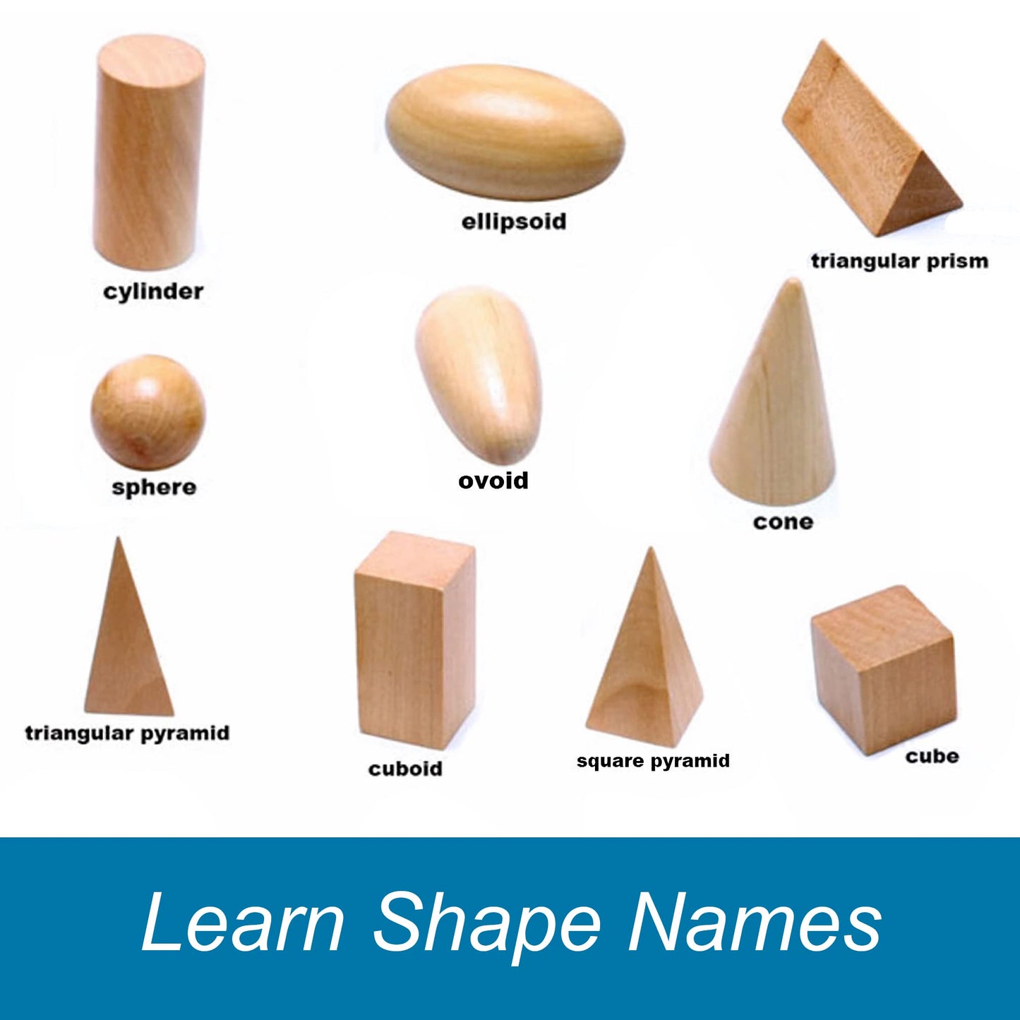 BOHS Geometric Solids Guess Game - 3D Shapes Miniature Set -Wooden Montessori Toys - Ages 3 and Up