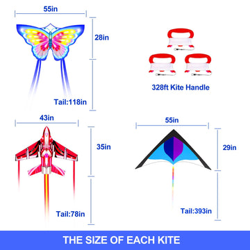 Flying Hoofer 3Pack Large Kite Set - Easy to Fly for Kids Adults, Beach & Park & Outdoor Activities, Perfect for Easter and Fest