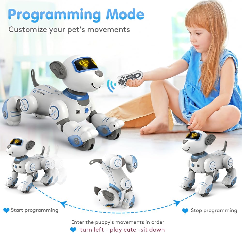 Vatos Remote Control Robot Dog Toy For Kids - Interactive Touch & Follow 17 Functions Robot Dog Pet, Programmable Smart Walking Puppy Intelligent Dancing Dog Robot Toys For Girls 3-12 Gifts