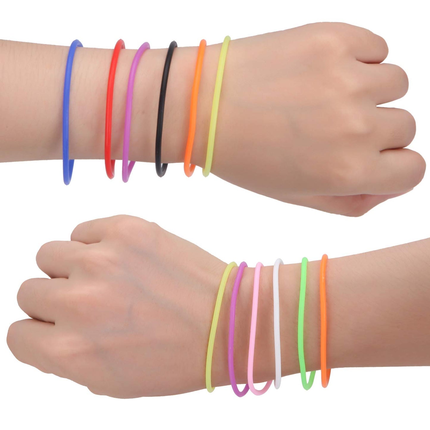 Senkary 120 Pieces Colorful Silicone Jelly Bracelets Nonluminous Stretchy 80s Bracelets Bands for Party Favors, Adults, Women, G