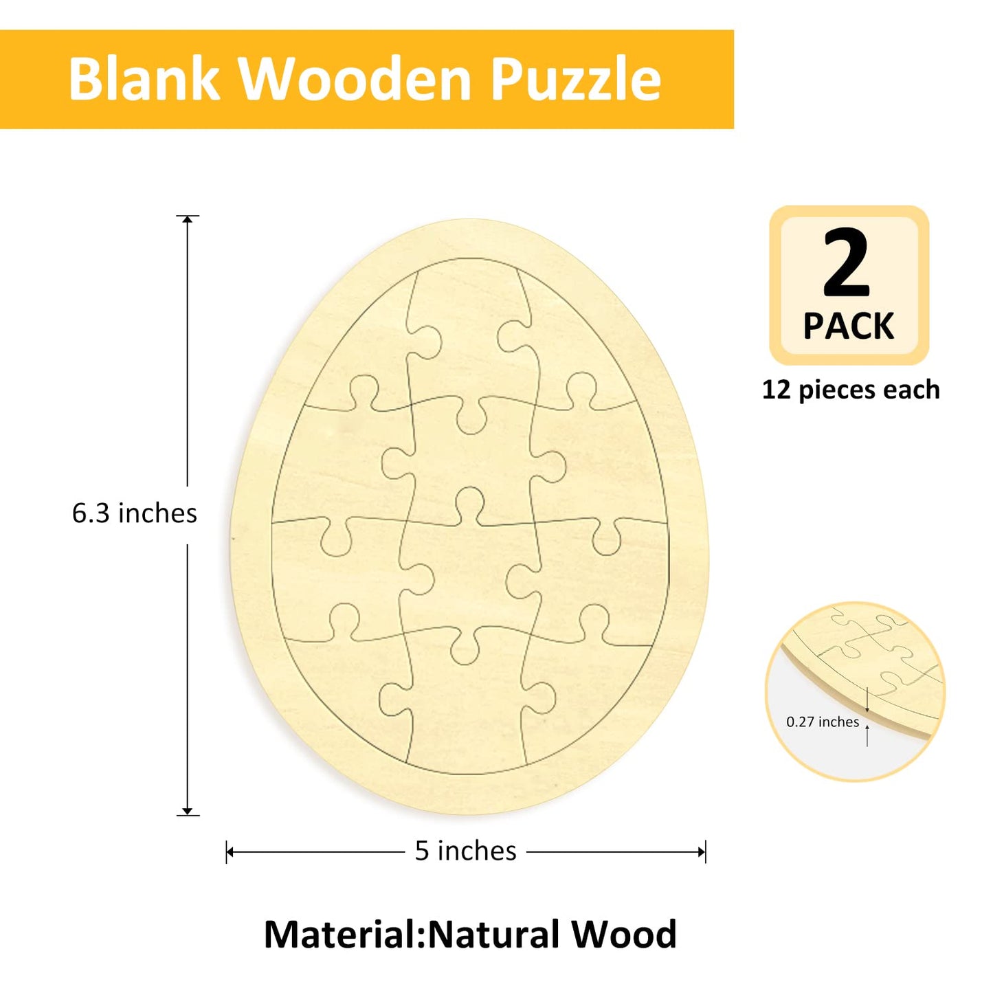 Easter Egg Blank Puzzle With 12 Pieces To Draw On Pack Of 2, Each Piece Is Unique, Blank Wooden Jigsaw Puzzles With Tray For Cra