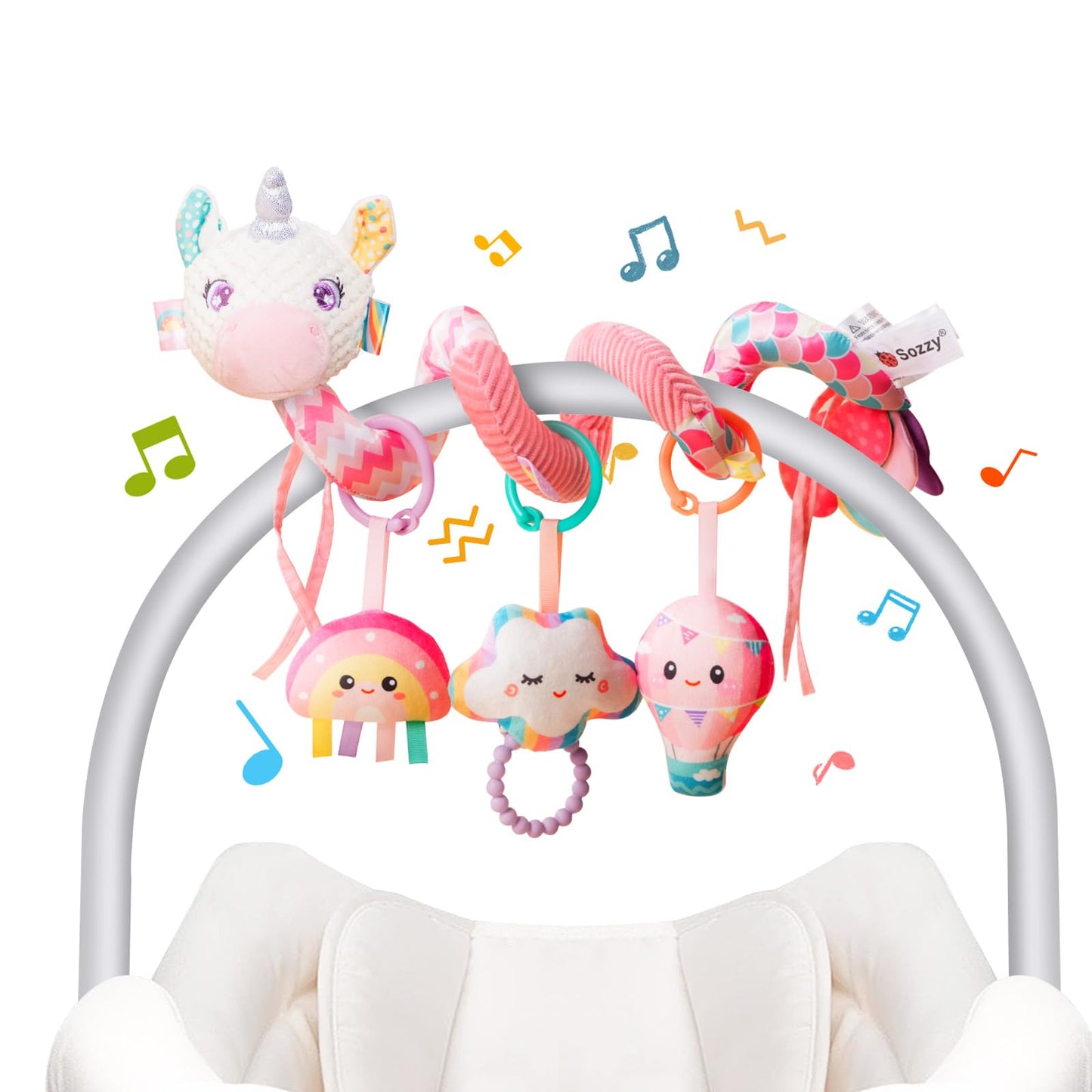 Car Seat Toys for Babies 0-6 Months, Carseat Toys Hanging Spiral Stroller Toys, Infant Toys 0-6 Months, Newborn Toys 0 3 12 Mont