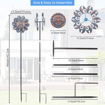 Viveta Outdoor Wind Spinners, 13.2 Inch Metal Wind Sculpture,Sun Face Windmill for Yard Patio Lawn Garden Decoration