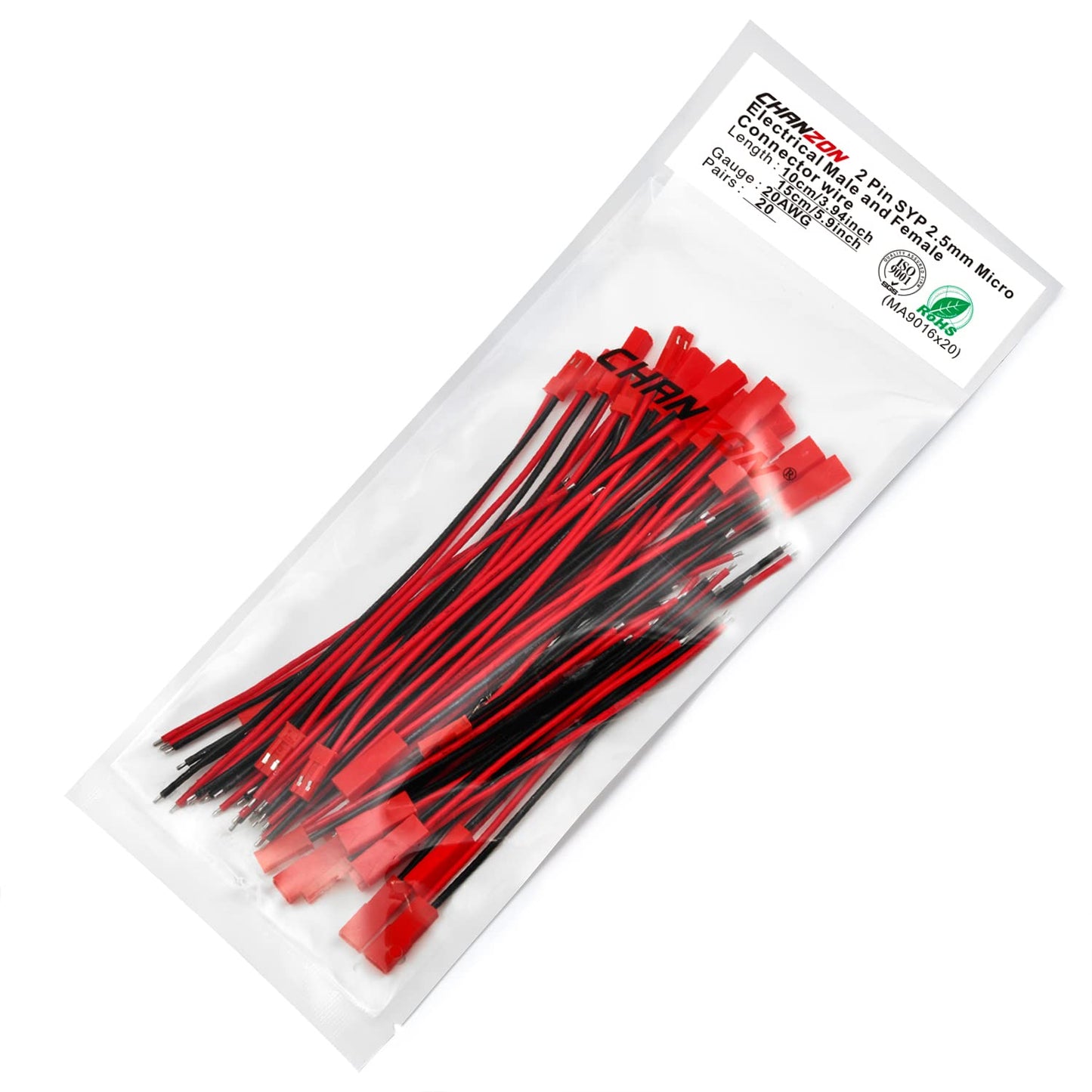 Chanzon 20 Pairs Jst SYP 2.5 mm Pitch 20AWG 2Pin Plug Connector for UL1007 Tinned Copper Wire had 10cm and 15cm Adapter for RC T