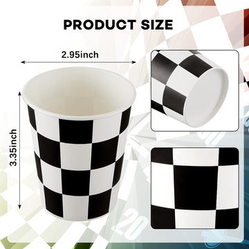 100 Pieces Checkered Cups 9 Oz Checkered Paper Flag Race Car Cups Party Supplies Black And White Cups Bulk Disposable Beverage C