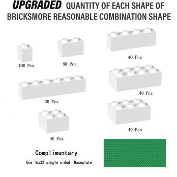 360 Piece White Classic Building Blocks Bulk, 7 Sizes Building Bricks Assortment Pack, Compatible With Lego Parts And Pieces (Wh