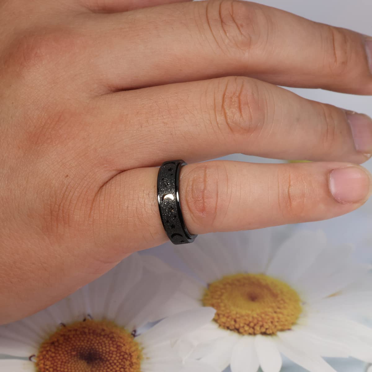 Mhwtty Anxiety Ring For Women Fidget Ring Stainless Steel Spinner Rings Fidget Band Rings Gift For Women Men Black Size 8