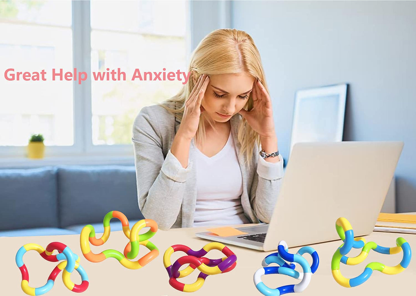 Tangles Sensory Fidget Toys -5Pcs Tangles Twisty Fidget Blocks For Adults Boys Girls Anxiety Stress Relief Toys Pack & Brain Imagine Toy