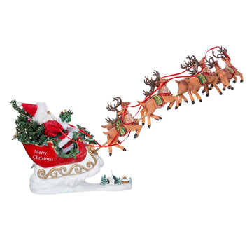 Kurt Adler 2-Piece Musical Santa With 8 Reindeers, 24-Inch