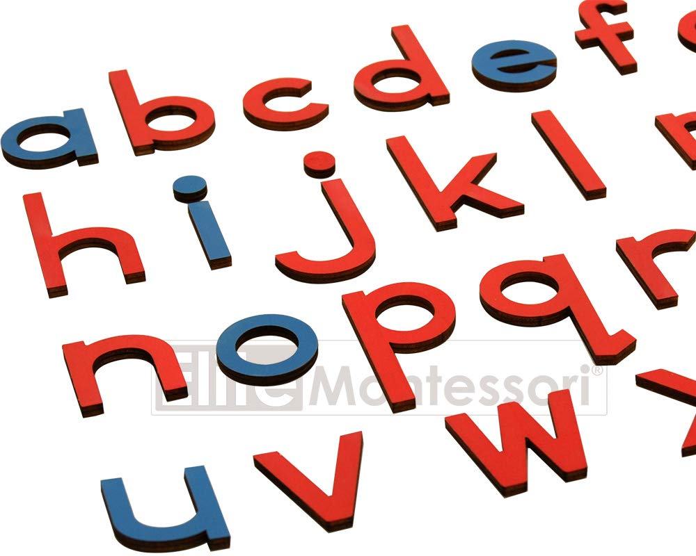 Elite Montessori Wooden Movable Alphabet Set, Red & Blue, 5mm Thick - Preschool Spelling Learning Materials, Medium Size