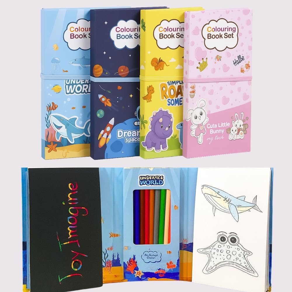 Toy Imagine Coloring Book Set For Kids - Art & Craft Kit With Coloring Sheets, Pencils & Scratcher | Creative Drawing & Activity