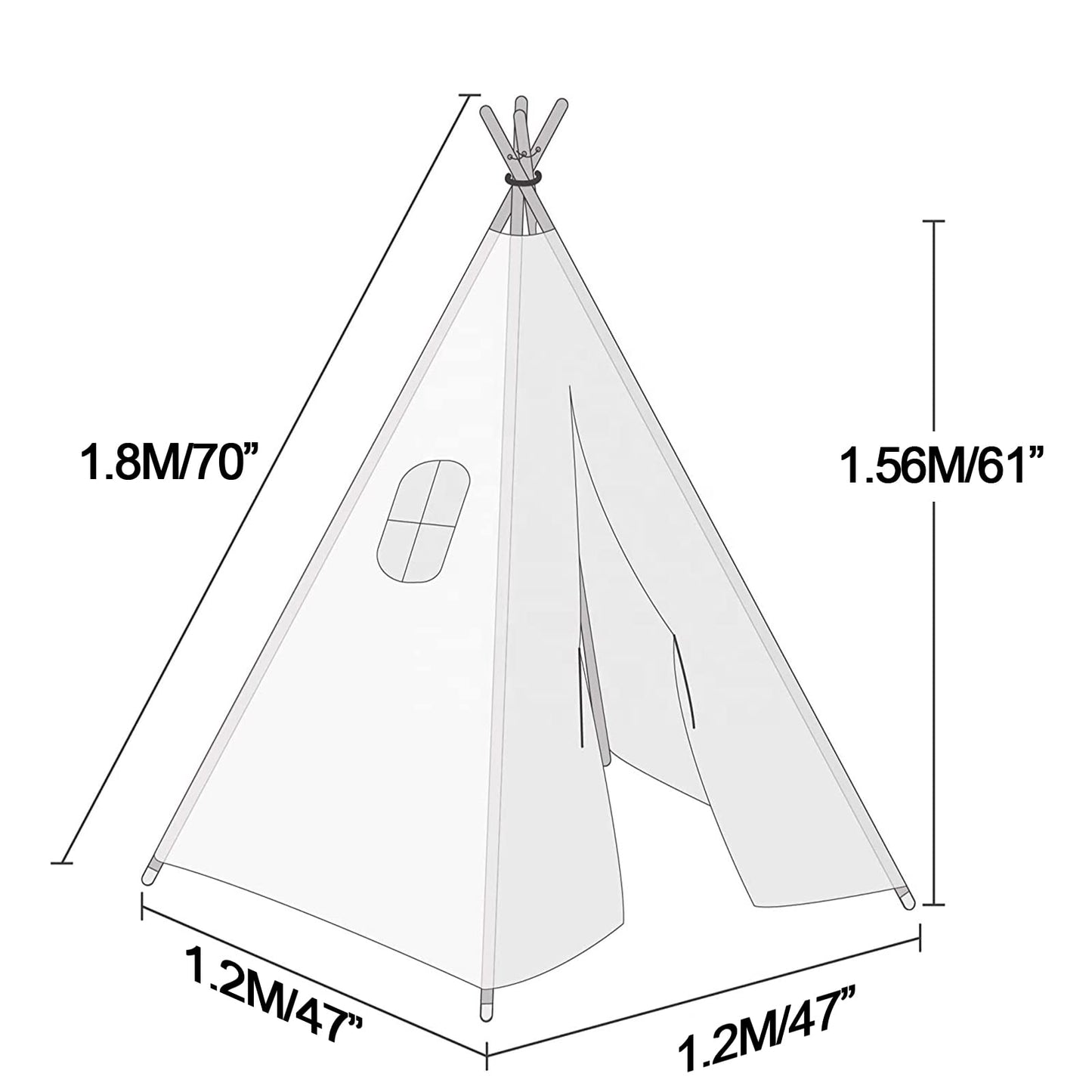 Teepee Play Tent For Kids With Padded Mat & Lights & Carry Case Playhouse For Girls Boys(White)