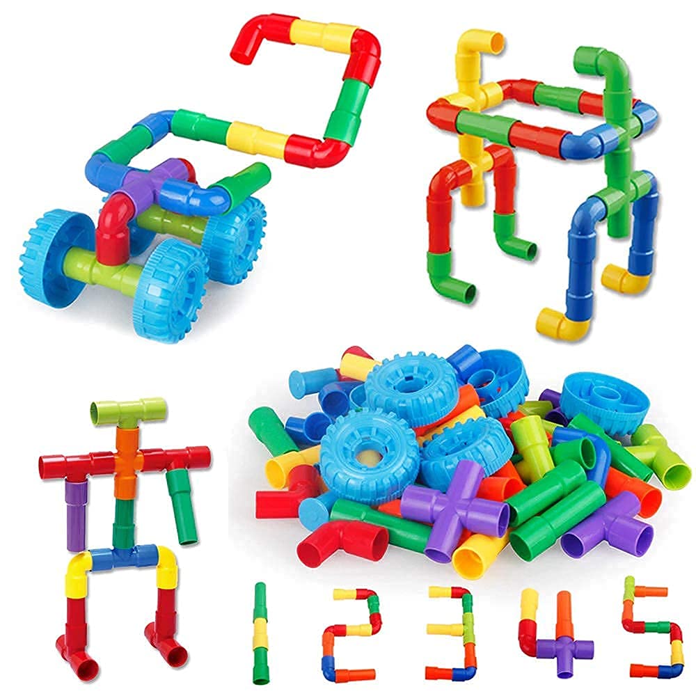 AEXONIZ TOYS Educational Pipe Puzzle for Kids75Pcs Plastic Water Pipe Shaped Creative Tube Locks Construction Set Toy with Whee