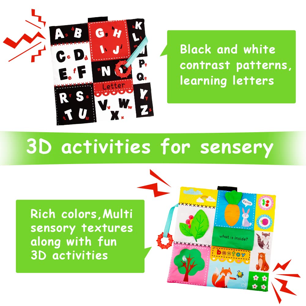Beetoy Tummy Time Baby Mirror Toys With Black And White Pattern, High Contrast 3D Activity Play Crinkle Toys Baby Mirror For Newborn 0 3 6 Months