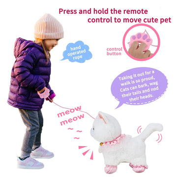 Interactive Electronic Plush Toy Walking And Barking Robot Cat Plush Cat Remote Control Kitten For Girls (White Cat)