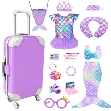 Vlusso 18 Inch Girl Doll Accessories Case Luggage Travel Play Set With Doll Clothes Camera Travel Pillow Bag Dress Glasses Doll Stuff Fit 18 Inch Doll Christmas Birthday Gift