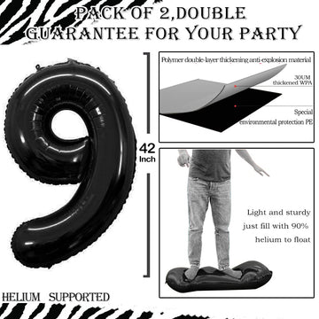 Goer Number 19 Balloons For 19Th Birthday Sweet 19 Party Decorations,42 Inch Jumbo Foil Helium 91 Balloons For 91St Birthday Party Decoration (Black)
