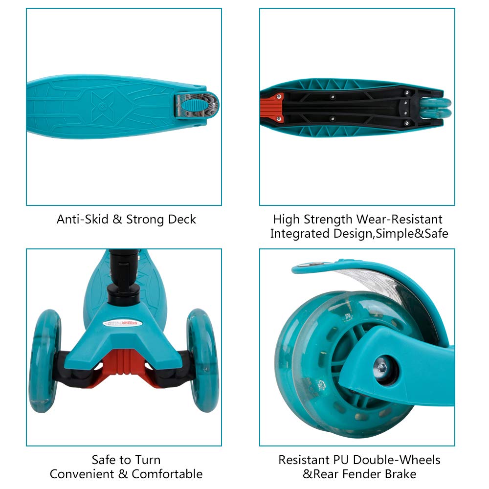 ChromeWheels Foldable Scooters for Kids, Deluxe Kick Scooter 4 Adjustable Height 132lbs Weight Limit 3 Wheel, Lean to Steer LED