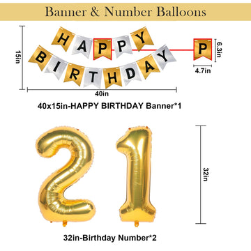 Naninuneno 21St Gold Birthday Decorations, Gold Black Silver Happy Birthday Balloons Supplies For Boy Men Girl Women, 21 Birthda