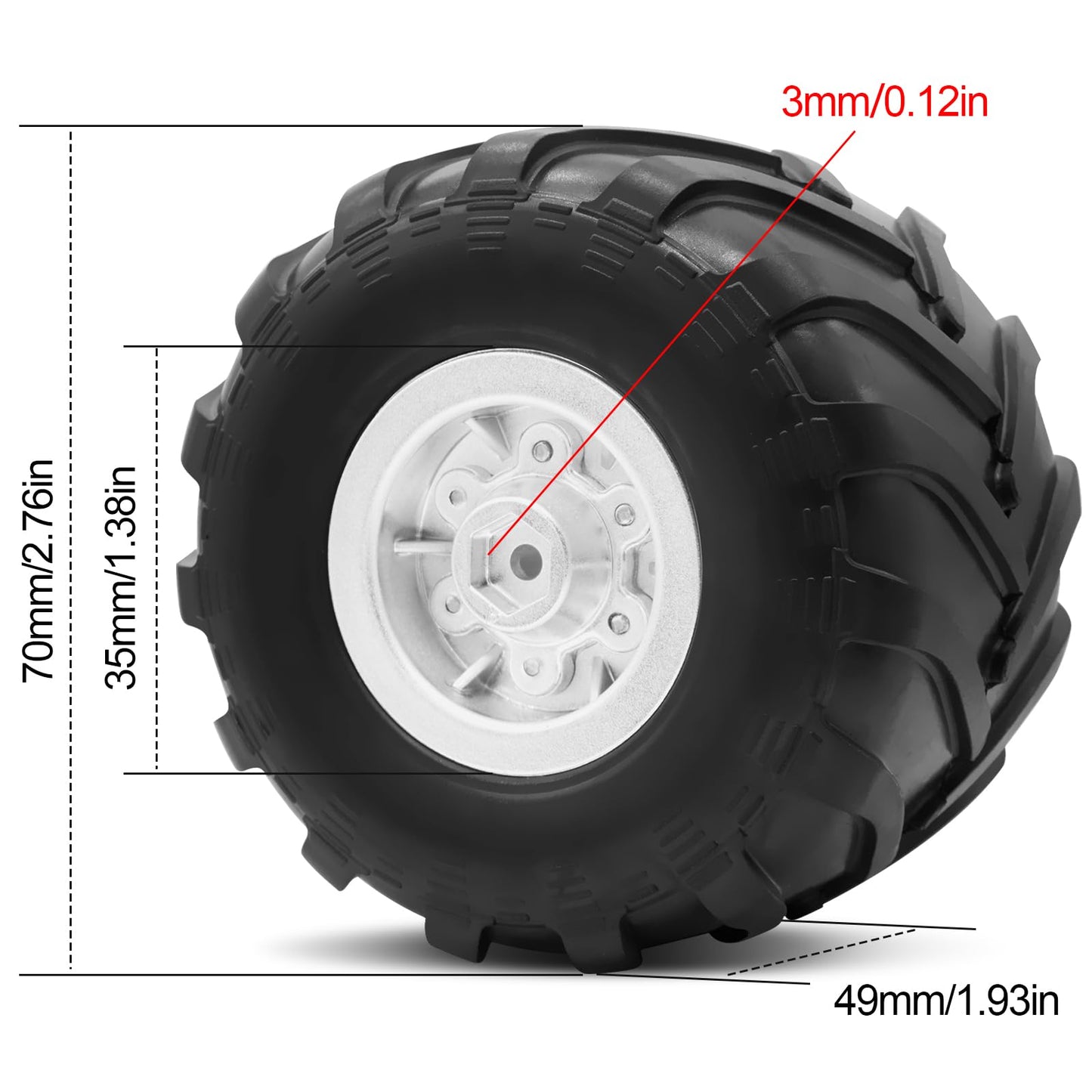 OGRC 1.0 RC Monster Truck Wheel Rim Tires Set for FCX24 SCX24 C10 JLU Deadbolt Gladiator Bronco 1/24 Crawler Car (Silver)