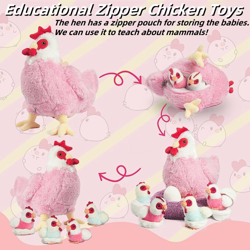 Youthfuljive 9 In 1 Chicken Stuffed Animal Set, Stuffed Chicken Plush Toys Zippered Egg Laying Hen With Baby Chicks Plush Chicke