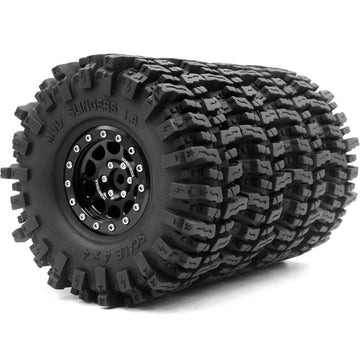 HOBBYSOUL 1.9 Mud Slingers Tires Super Grip Sticky Tyre 120mm / 4.72'' tall & 1.9 Beadlock wheels Rims Hex 12mm Black For 1/10 C