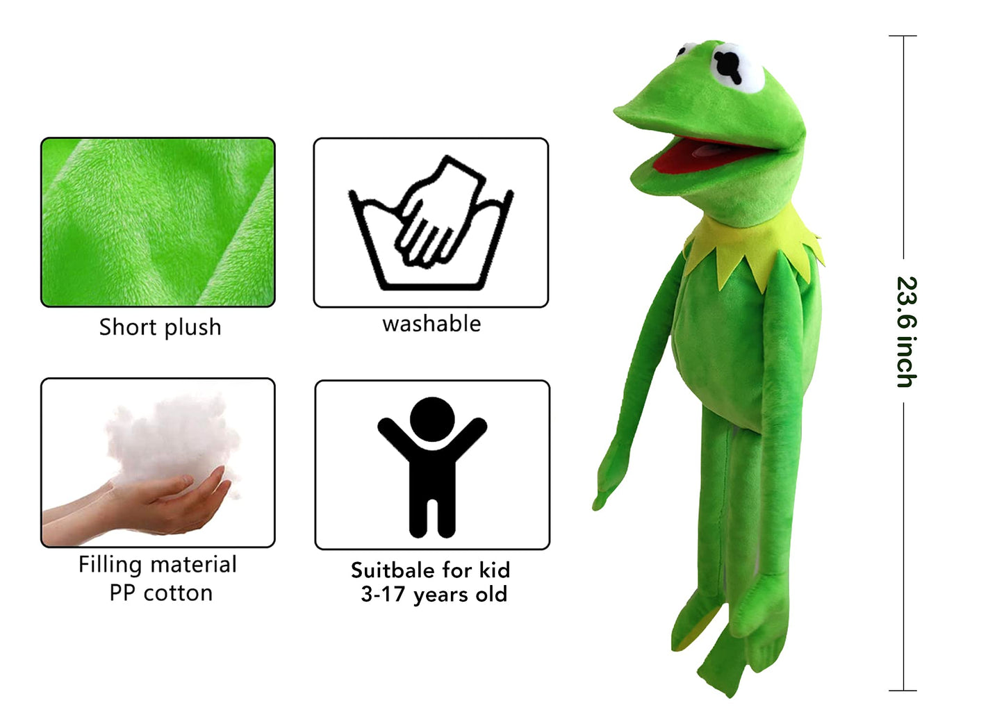 Kermit Frog Hand Puppet, Frog Plush,The Muppets Show, Soft Frog Puppet Doll Suitable For Role Play -Green, 24 Inches