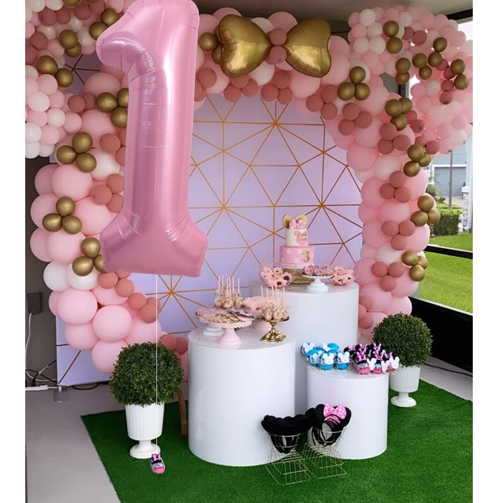 Toniful 40 Inch Light Pink Large Numbers Balloons 0-9, Number 1 Digital 1 Helium Balloons, Pink Foil Mylar Big Number Pastel Bal