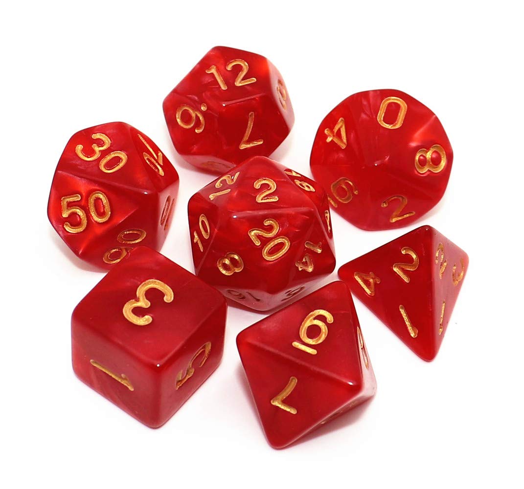 Polyhedral DND Dice Set Carnelian Red Dice for Dungeon and Dragons D&D Pathfinder MTG 7-Die RPG Dice with Dice Bag