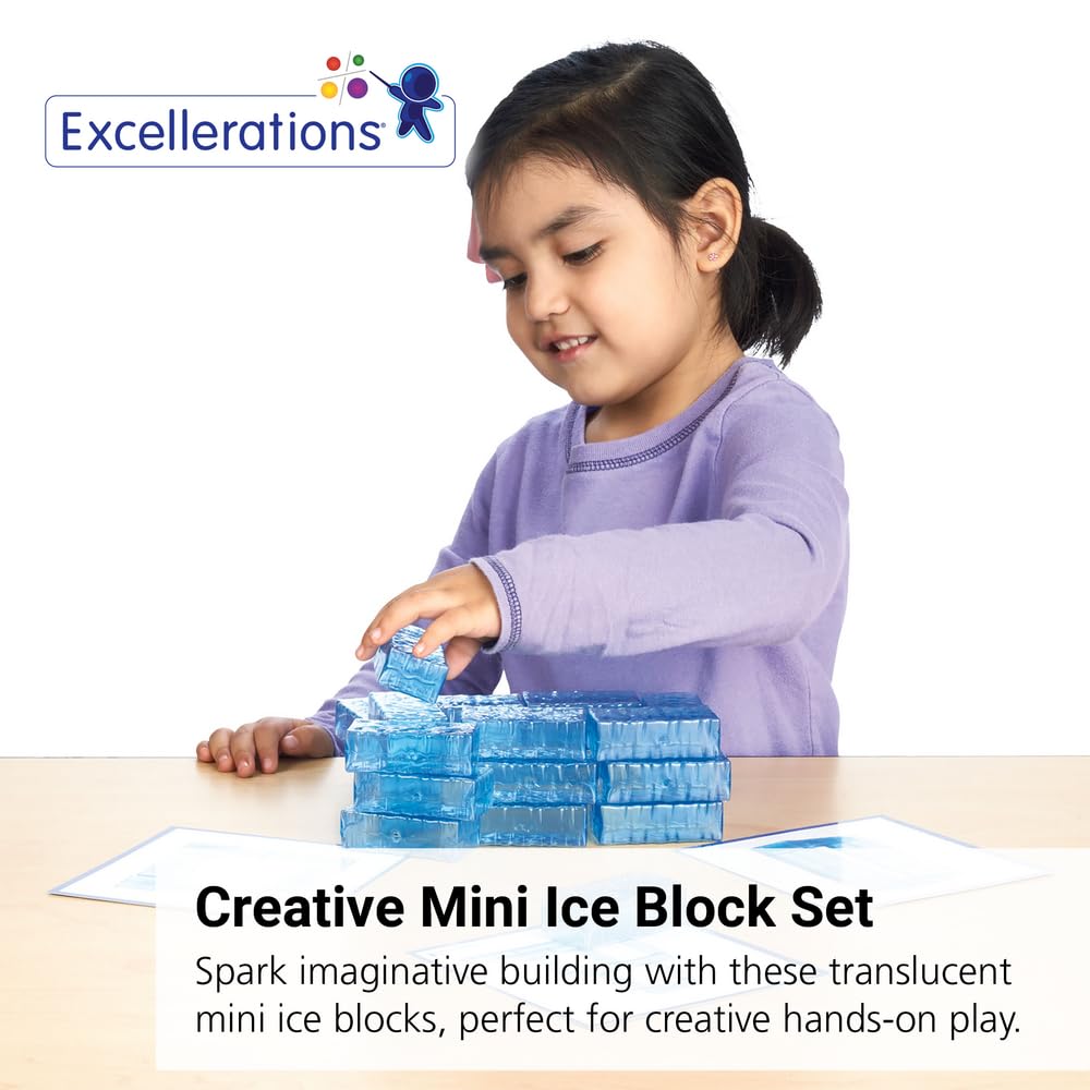 Excellerations Mini Ice Building Blocks For Kid- 36 Blocks With 5 Activity Cards, Stem, Stacking Bricks, Engineering Block Acces