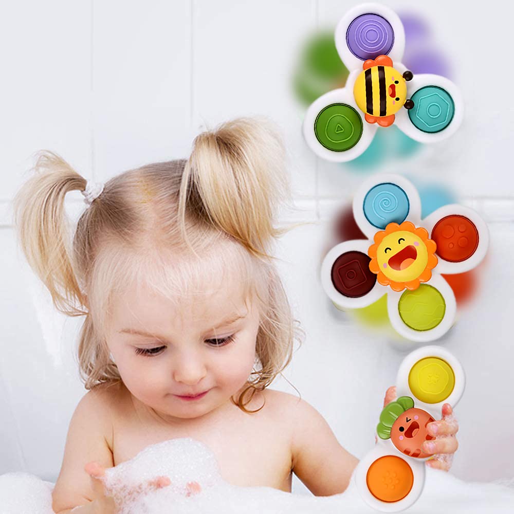 3Pcs Suction Cup Spinner Bath Toy For 1 2 Year Old Baby Toys Spinning Top Baby Toys Sensory Toys For Toddlers 1-3 (Classic)