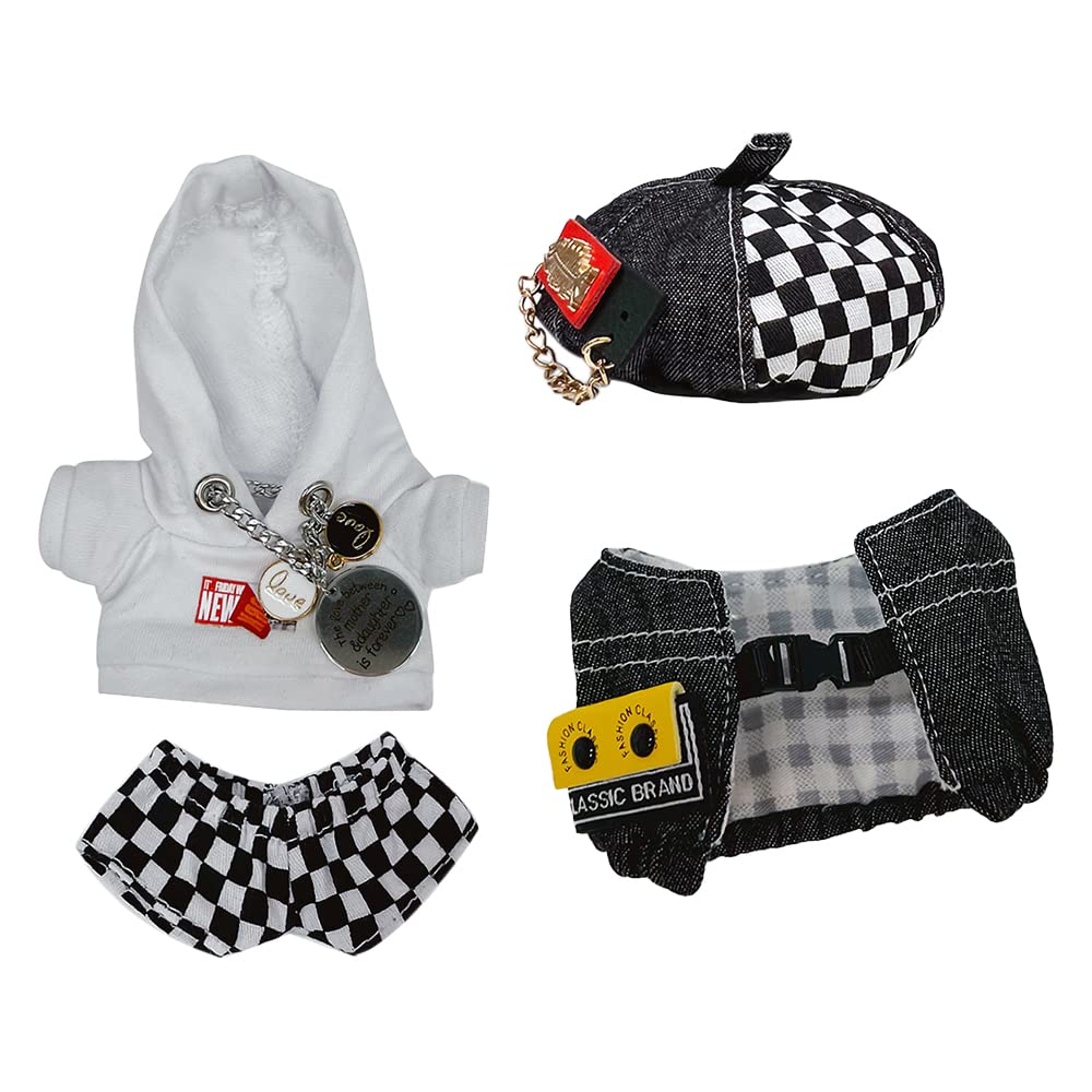 Niannyyhouse 10Cm Plush Doll Clothes Black And White Suits Beret Vests Hoodie Pants Doll Accessories Dress Up