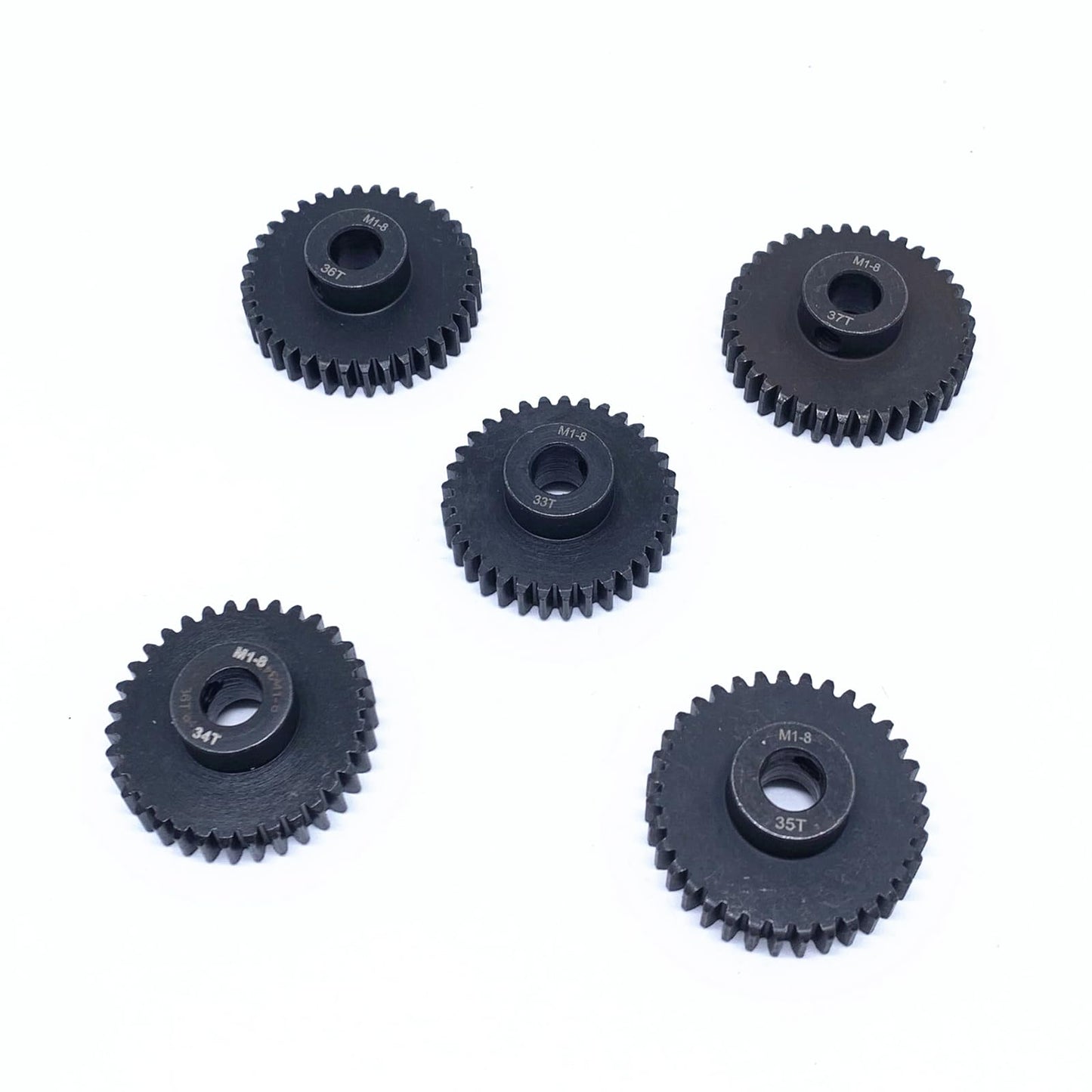 KingVal Replacement 5PCS M1 8mm 33T 34T 35T 36T 37T Steel Pinion Motor Gear Compatible with 1/5 RC Car Brushed Brushless Motor