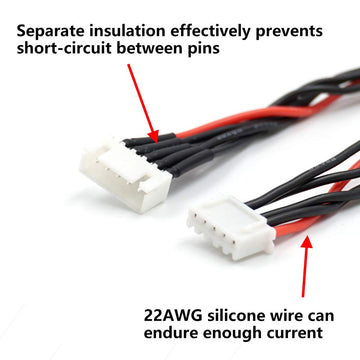 elechawk JST-XH 4S Balance Plug Extension Lead Wire 200mm 5 PCS for LiPo Battery Balance Charging 22AWG Silicone