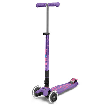 Micro Kickboard Maxi Deluxe Scooter - Foldable, LED Wheels, Purple, Ages 5-12, Swiss Design, Model MMD0100