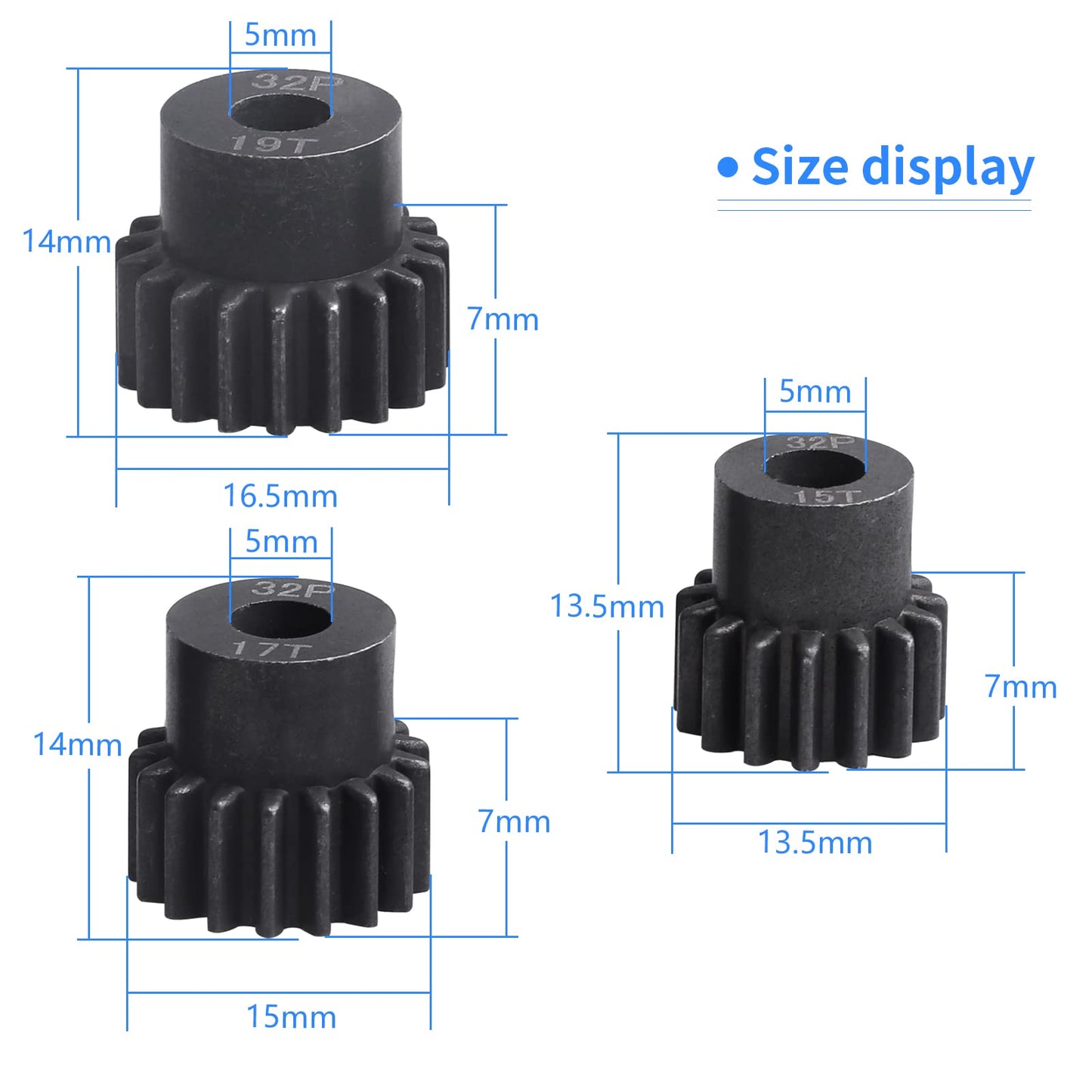 CrazyHobby RC Metal 54T 32P Spur Gear &15T/17T/19T Pinions Gear Set & 3.175mm Coupler for Traxxas Slash 4x4 4WD/2WD/VXL Rustler