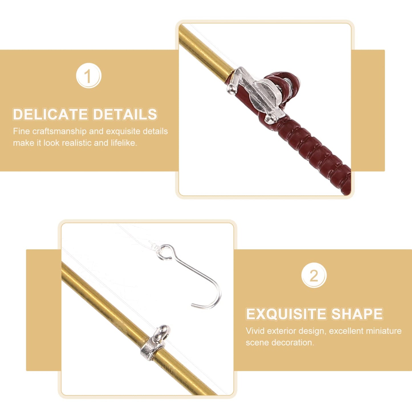 Toddmomy Miniature Dollhouse Fishing Pole Toy Fishing Pole Miniature Fishing Rod Mini Fishing Pole for Dollhouse Decorations