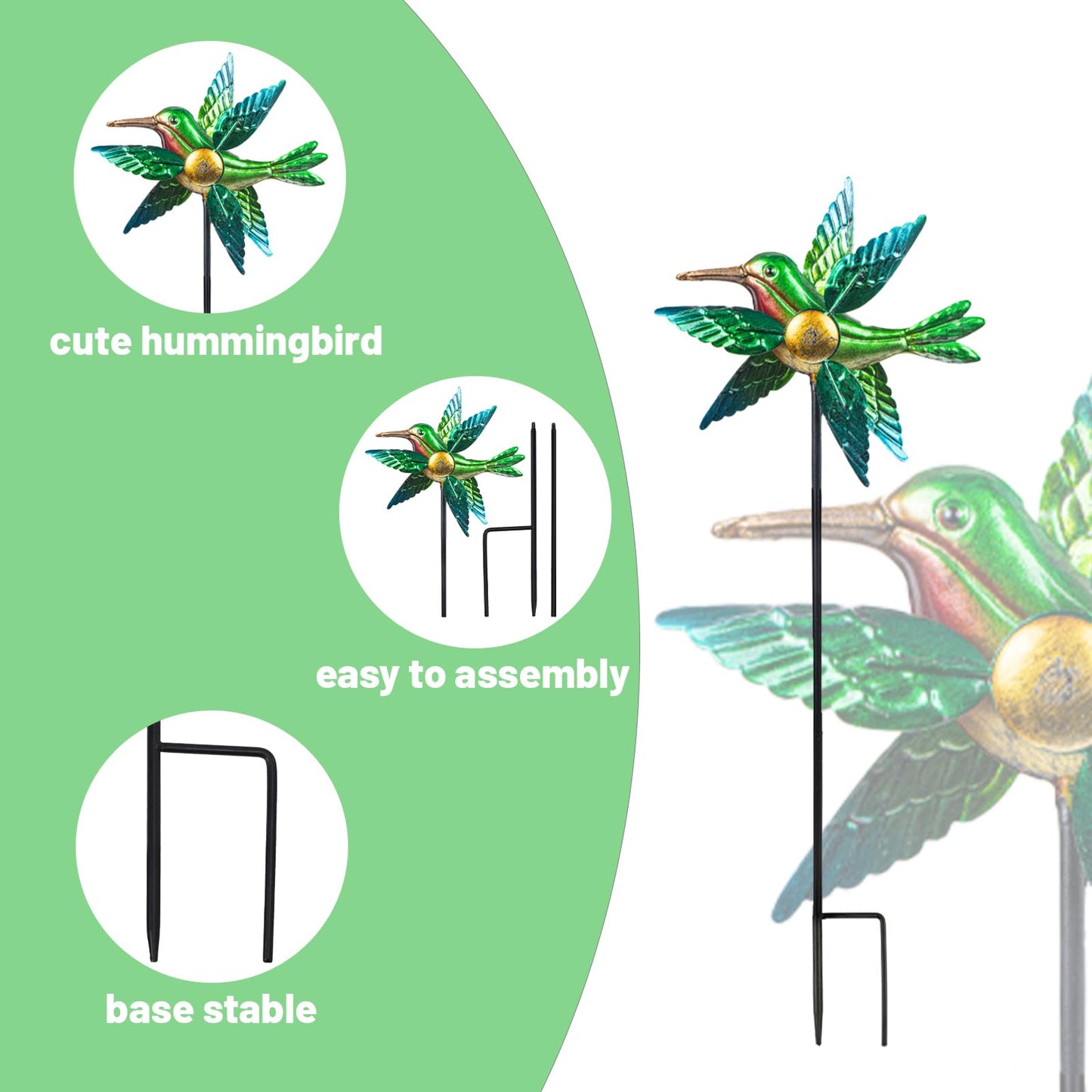 Wonder Garden Wind Spinners Outdoor - 2 Pack Small Metal Hummingbird Green Wind Spinner Windmill, Wind Sculpture For Yard Patio
