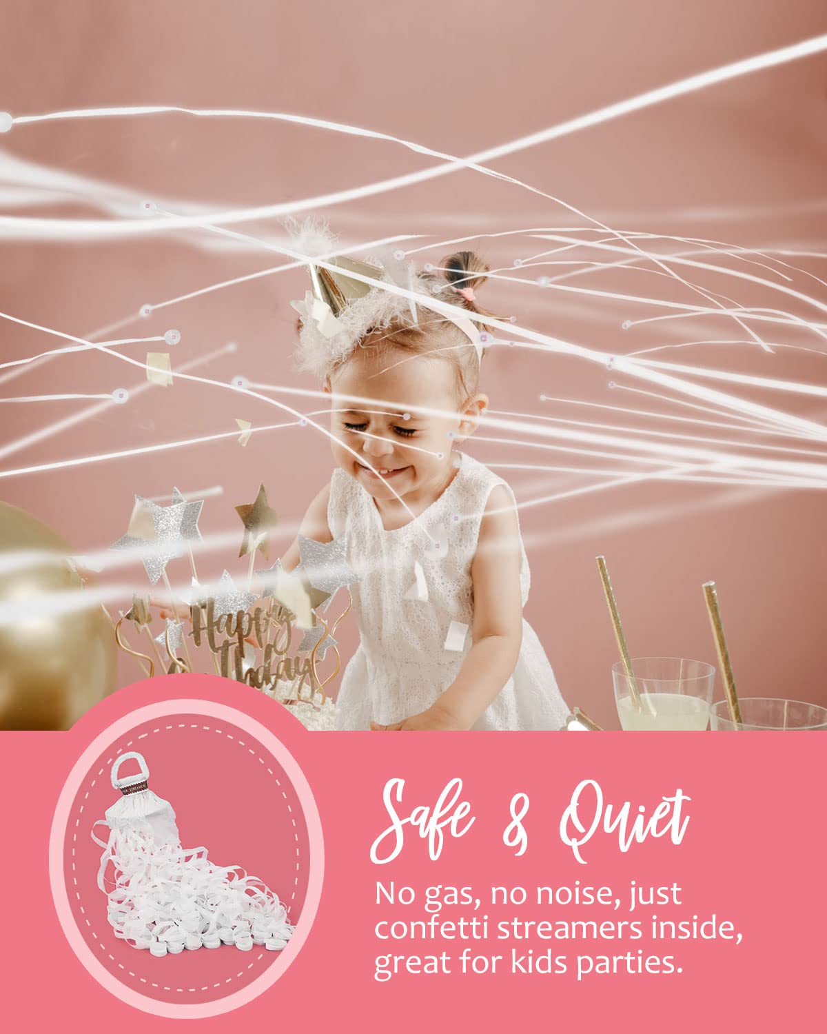 BATTIFE 40Pack Streamers Poppers, White Hand Throw Confetti Poppers, No Mess Paper Crackers for Wedding Birthday Party Celebrati