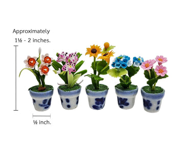 WitnyStore Tiny 1 High 5 Pieces Set Mix Sunflower Orchid Hydrangea Zinnia - Hand Made Artificial Flowers Colorful Miniature Real