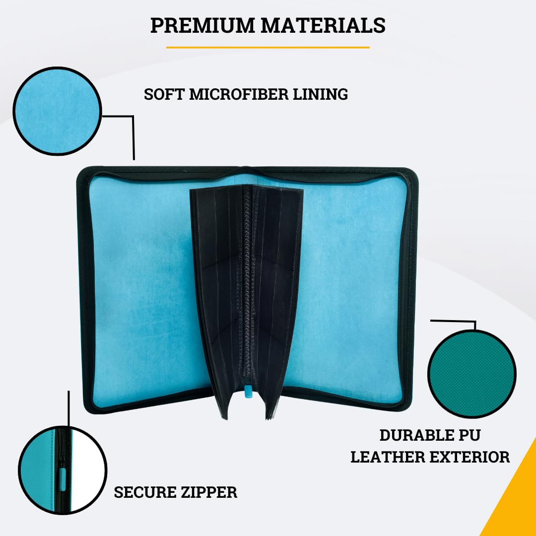 Card Guardian - Toploader 4 Pocket enhanced Binder with Zipper for 160 Cards - Side Loaded Pockets - Compatible with Sports and Trading Cards TCG (Teal)